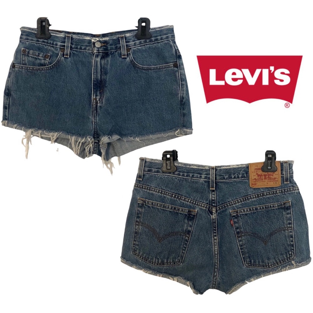 Levi’s Vintage 505 Distressed Mid Rise Cotton Denim Jean Cuffed Shorts